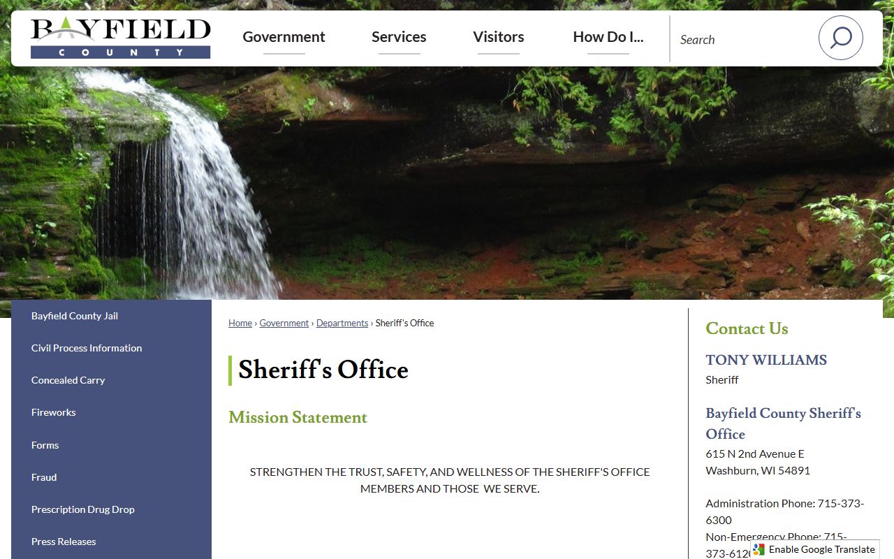 Bayfield County inmate population sheriff office