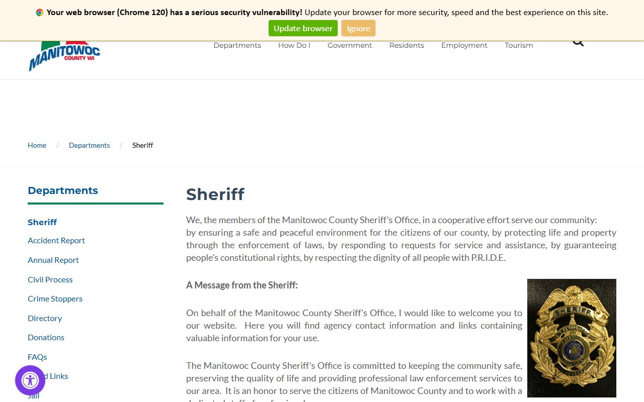 Manitowoc County inmate population sheriff office