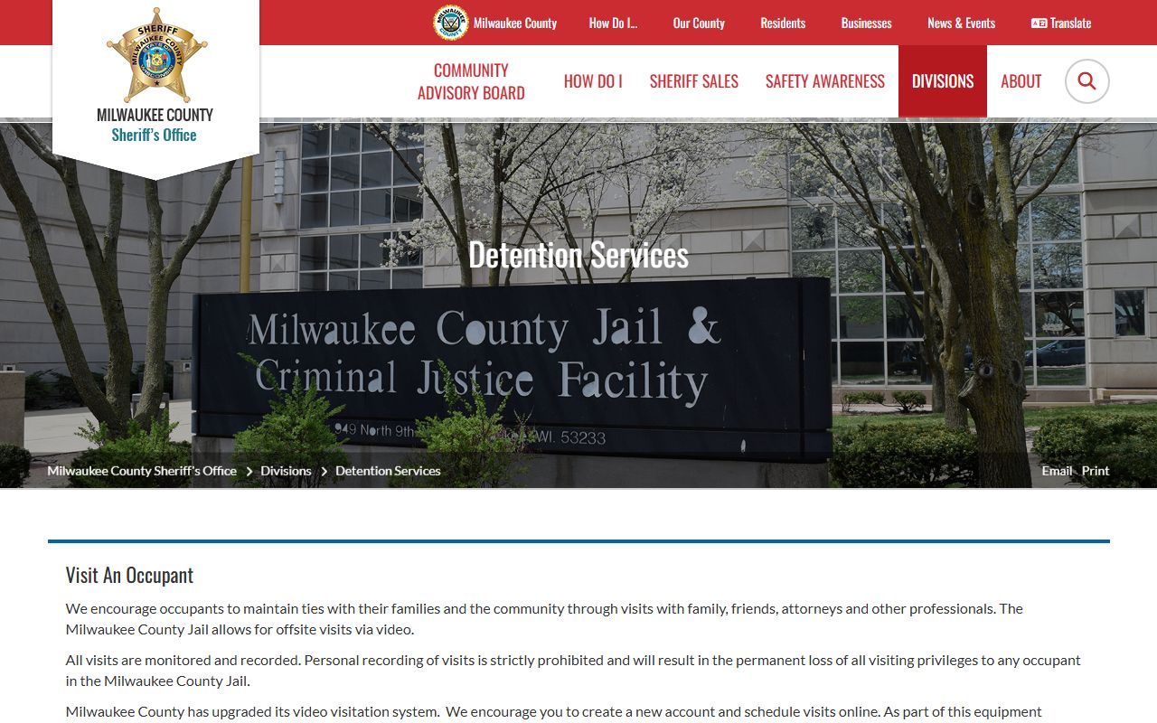 Milwaukee County inmate population jail records