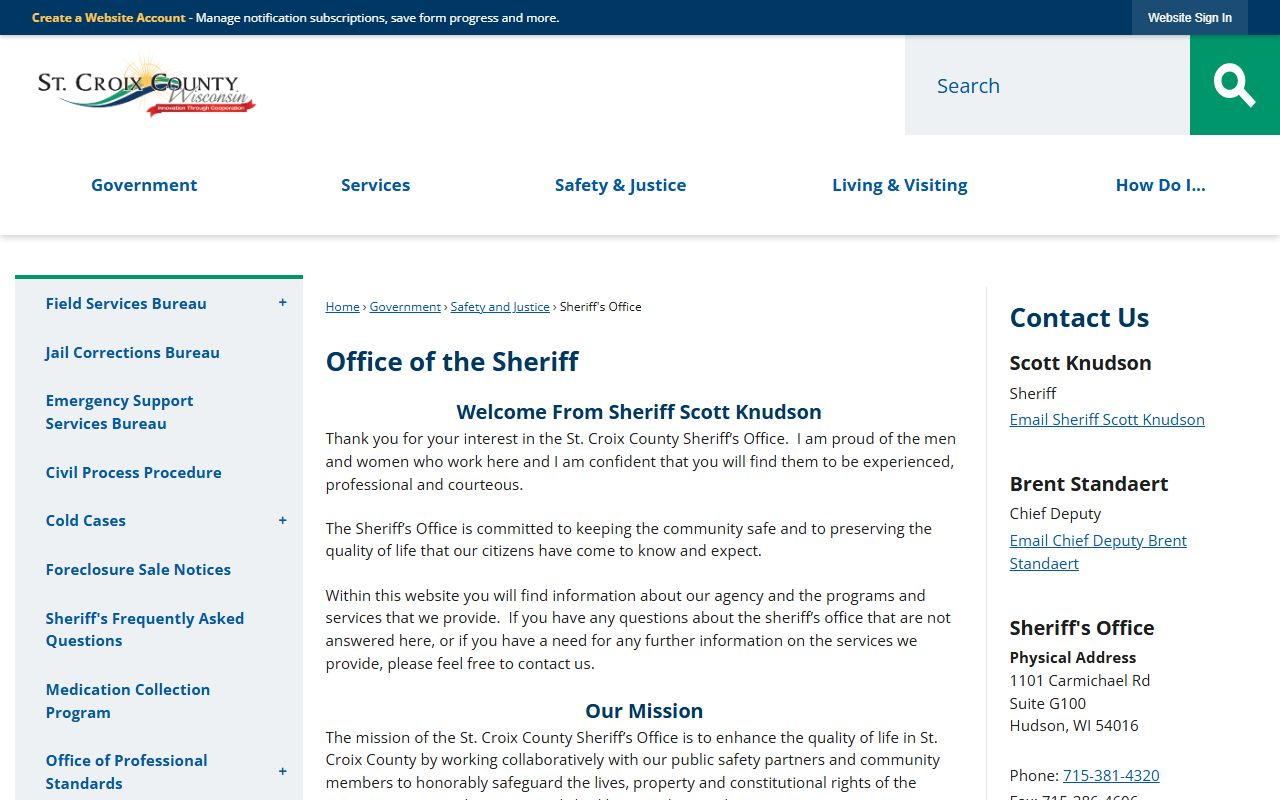 St. Croix County inmate population sheriff office