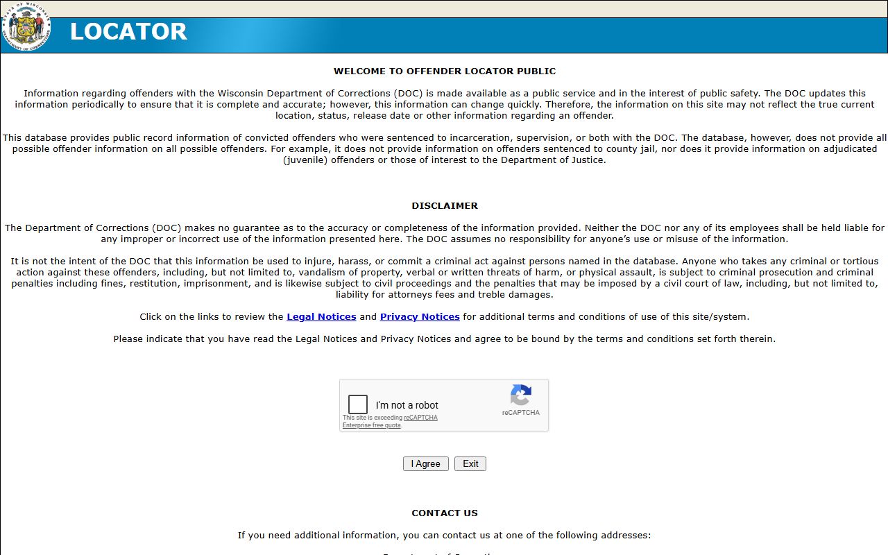 Wisconsin inmate population DOC Offender Locator