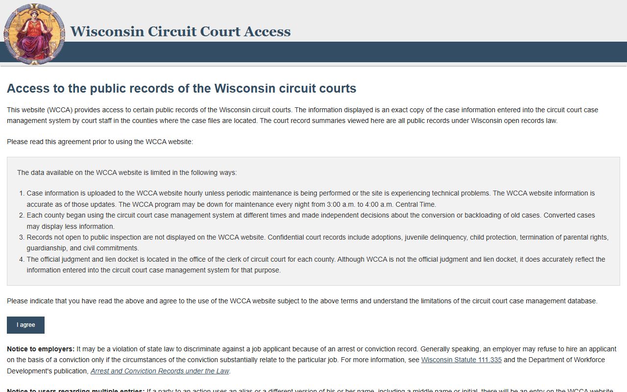Wisconsin inmate population CCAP court access