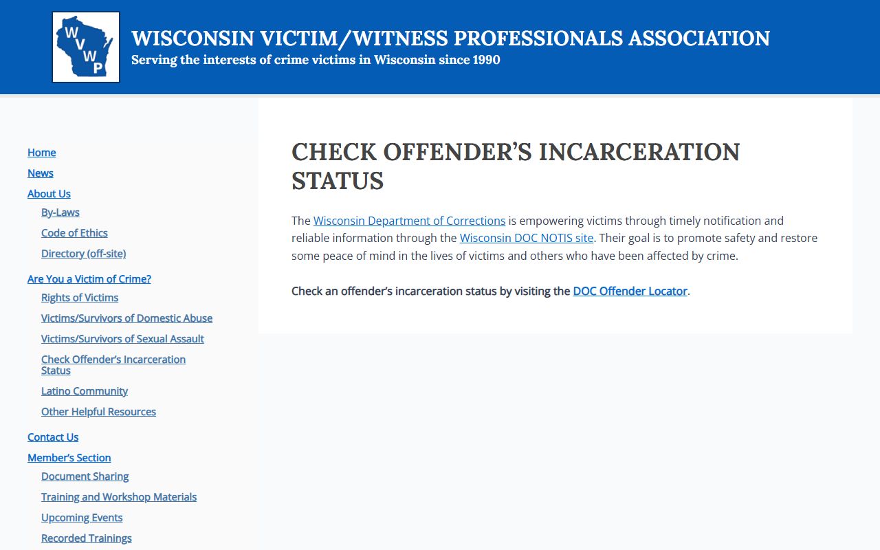 Wisconsin inmate population VINE notification